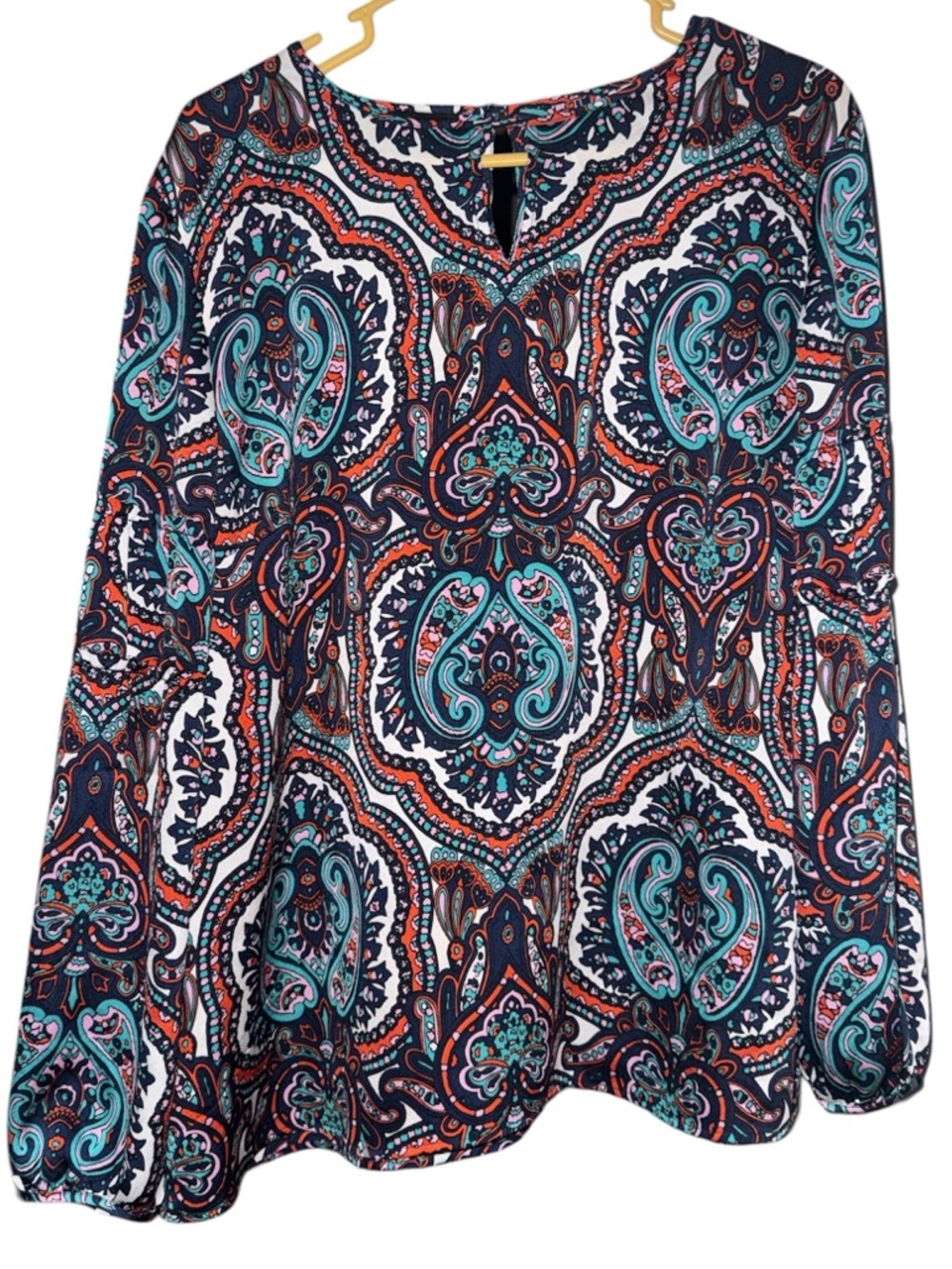 Talbots XL Paisley Balloon Sleeve Blouse | Keyhole Back
